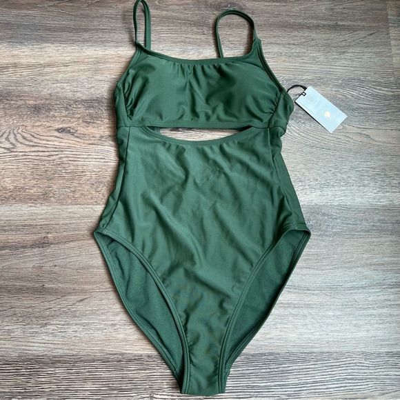 Shade and Shore Green Cutout One-Piece Swimsuit - Picture 1 of 6